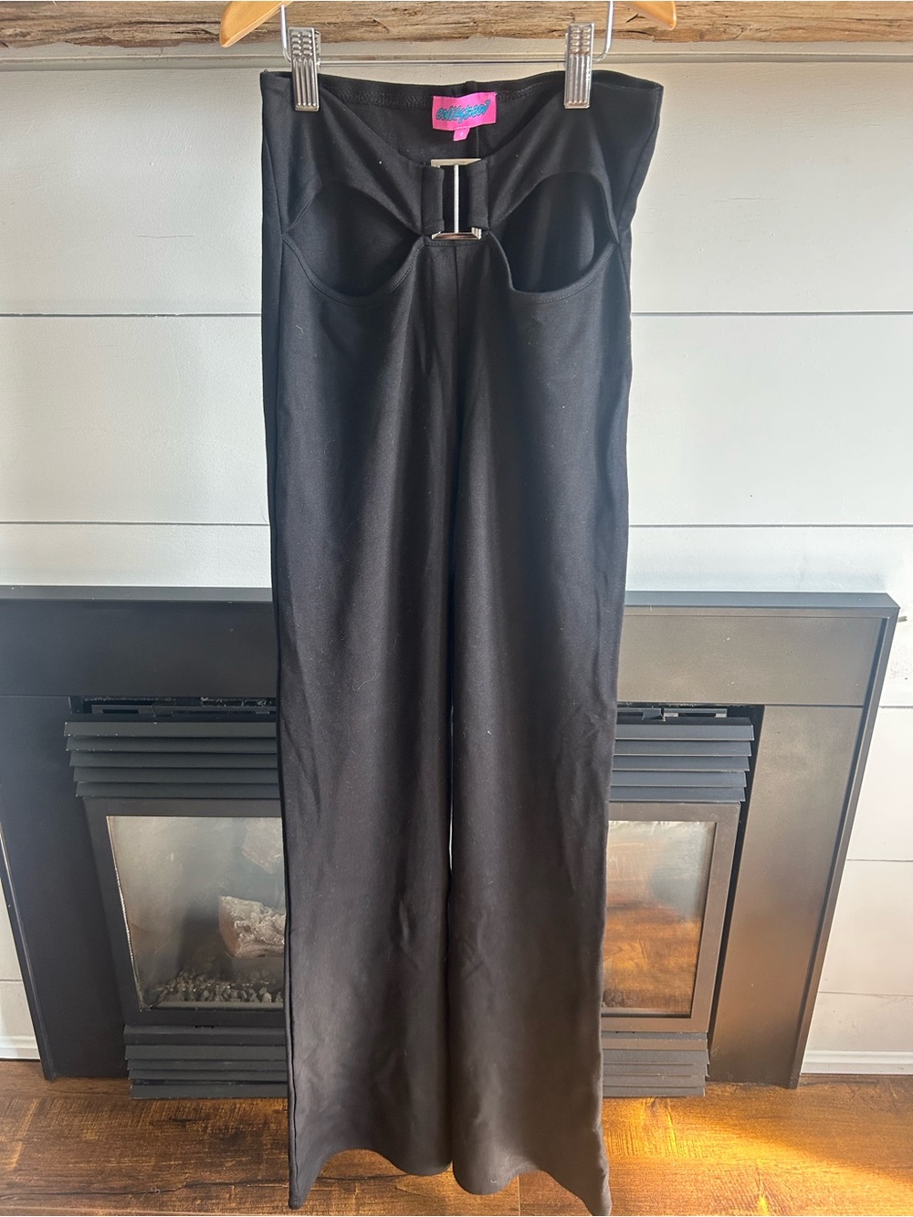 Edikted Black High-Waist Flare Pants with Cutout Waist and Buckle